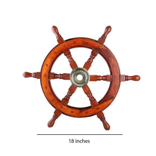 Handicrafts Wooden Ship Wheel Wall Hanging - 18 Inches | Verified Sustainable by Brown Living™