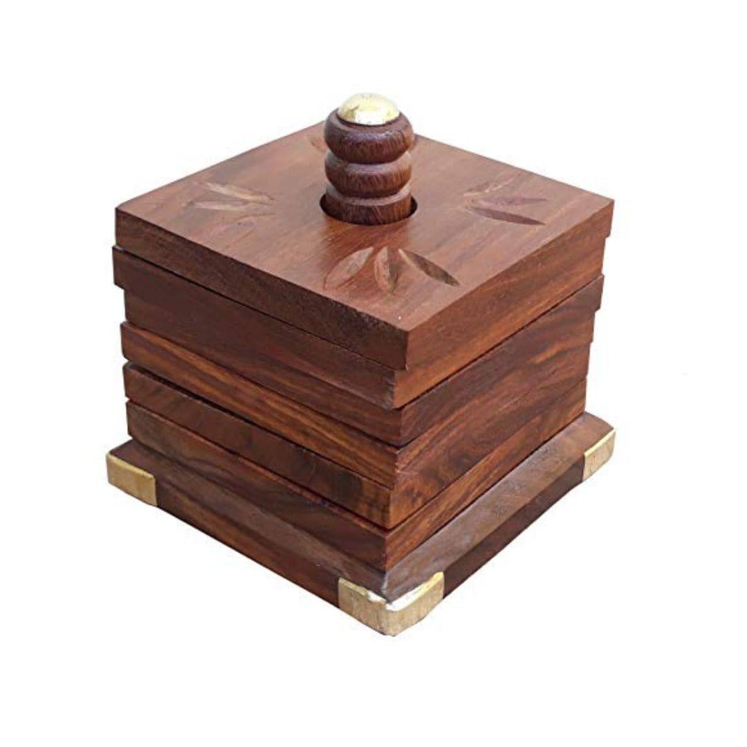 Handmade Brown Beautiful Wooden Tea Coaster Set of 6 - Square – Table Decor on Brown Living™. SKU: 1083. Img 1.