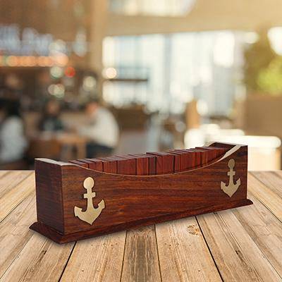 Handcrafted Wooden Domino Game Set | Open Boat Tray and Pieces | Verified Sustainable by Brown Living™