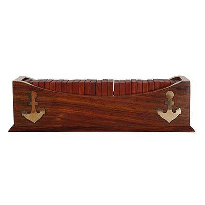 Handcrafted Wooden Domino Game Set | Open Boat Tray and Pieces | Verified Sustainable by Brown Living™
