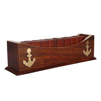 Handcrafted Wooden Domino Game Set | Open Boat Tray and Pieces | Verified Sustainable by Brown Living™