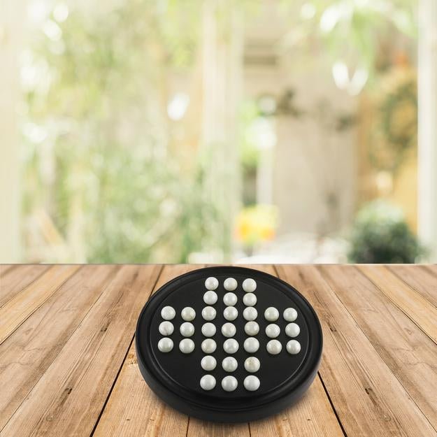 Handmade Wooden Solitaire Board Game with White Glass Marble – Learning & Educational Toys on Brown Living™. SKU: 1007418. Img 15.