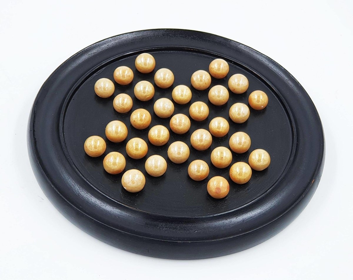 Handmade Indian Wooden Glass and Marble Solitaire Board Game | Verified Sustainable by Brown Living™
