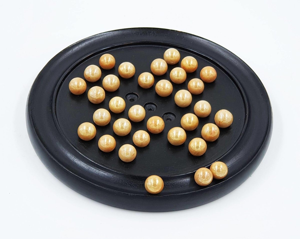 Handmade Indian Wooden Glass and Marble Solitaire Board Game | Verified Sustainable by Brown Living™