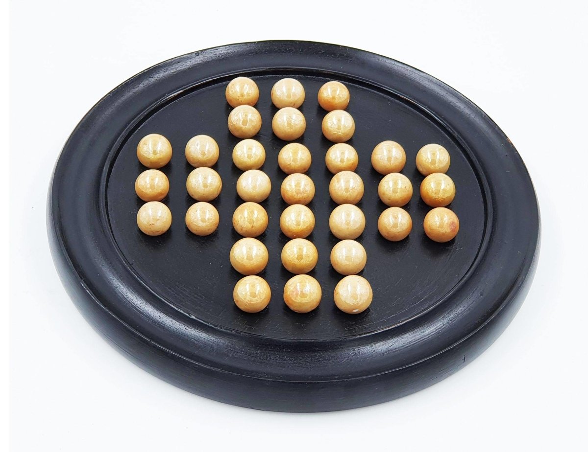 Handmade Indian Wooden Glass and Marble Solitaire Board Game | Verified Sustainable by Brown Living™