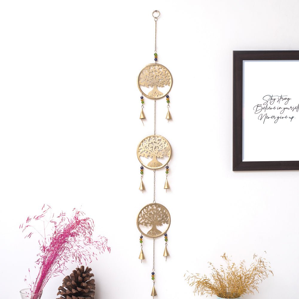 Handmade Three Step Brass Bell with Tree of Life Design | Verified Sustainable by Brown Living™