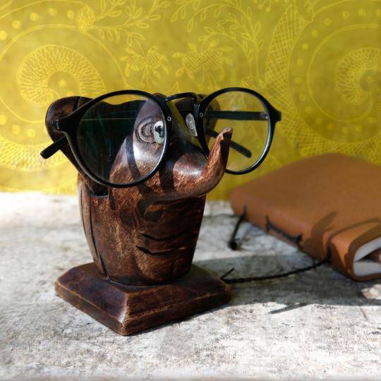 Elephant Lovers Wooden Spectacle Holder | Table Organiser – Table Decor on Brown Living™. SKU: 1049415. Img 2.