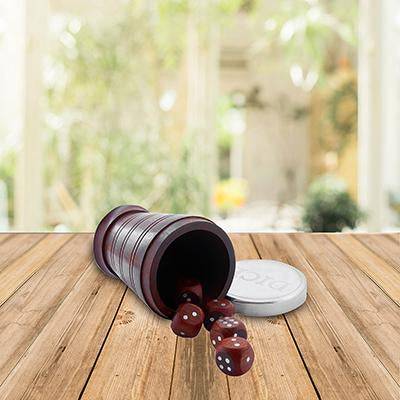 Handcrafted Set of 5 Wooden Gaming Dice with Storage Cup and Brass LID – Learning & Educational Toys on Brown Living™. SKU: 1061. Img 4.