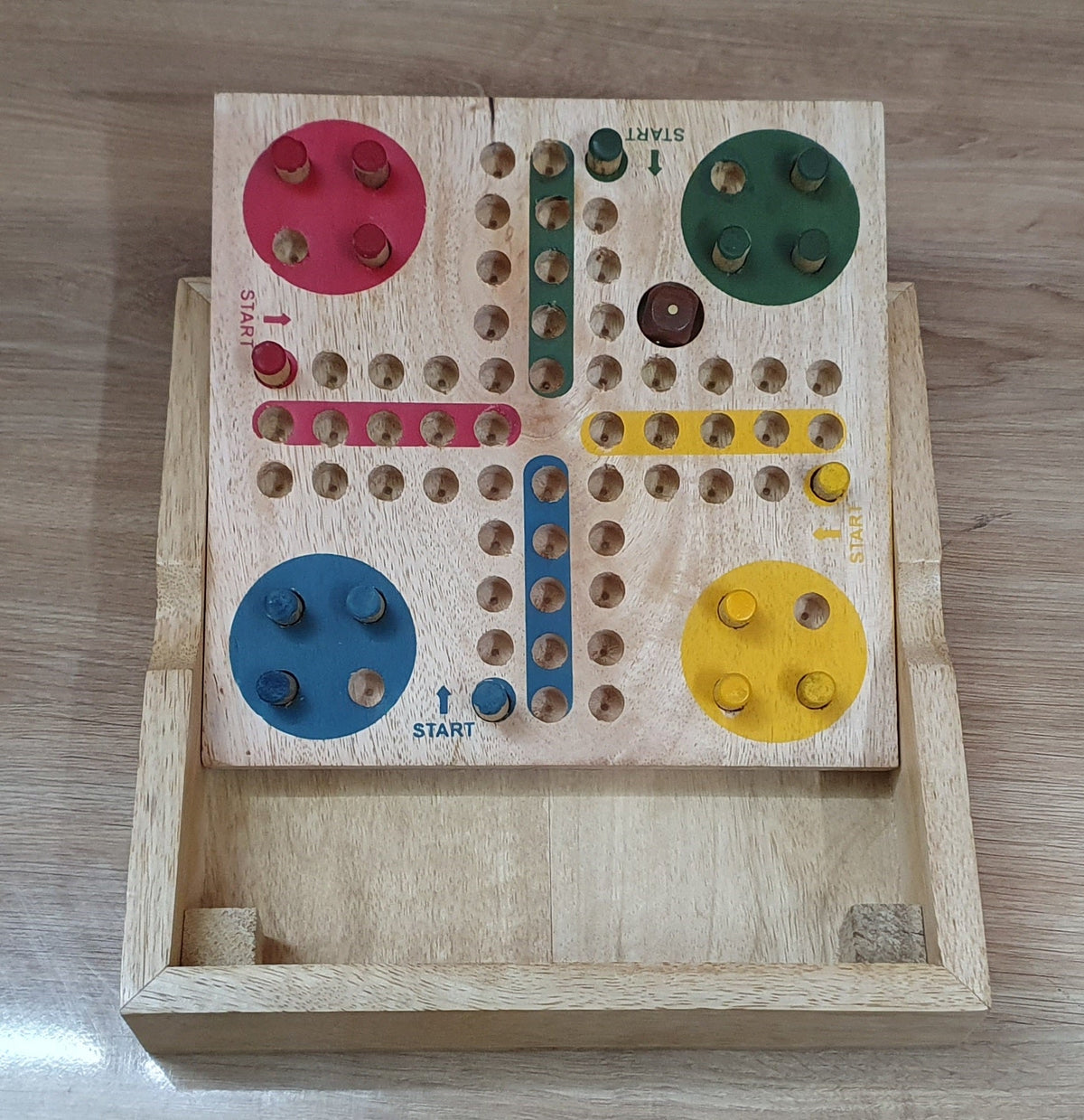 Handmade Wooden Ludo Travel Board Game for Kids and Adult – Learning & Educational Toys on Brown Living™. SKU: 1306. Img 1.