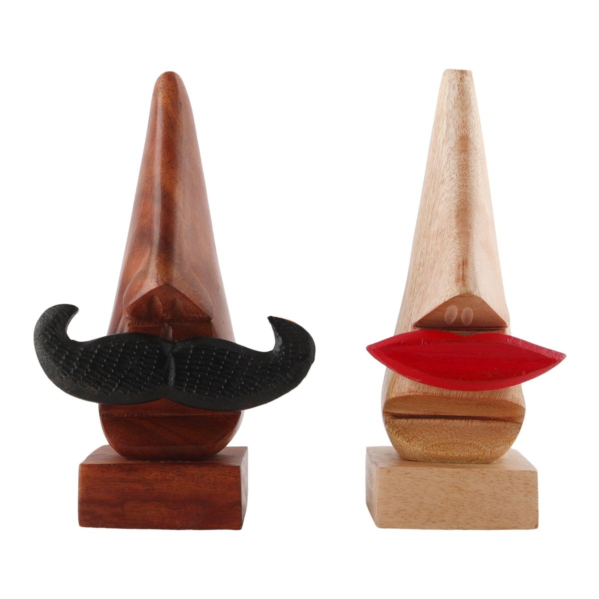 Handmade Wooden Nose Shaped Spectacle Stand with Red and Black – Table Decor on Brown Living™. SKU: 1058. Img 1.