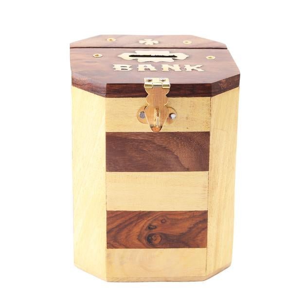 Handmade Wooden Piggy Bank for Kids and Adults with Vintage Design – Piggy Banks & Money Jars on Brown Living™. SKU: 1301. Img 5.