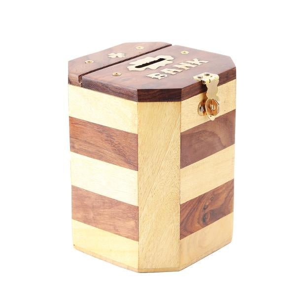 Handmade Wooden Piggy Bank for Kids and Adults with Vintage Design – Piggy Banks & Money Jars on Brown Living™. SKU: 1301. Img 6.