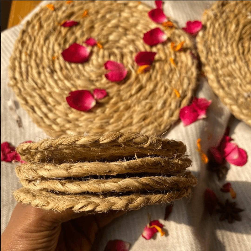 Buy Handwoven Bhimal Coaster Set - Dining Essential | Shop Verified Sustainable Table Essentials on Brown Living™