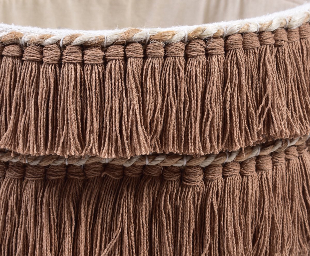 Harmony Fringe Jute and Cotton Basket – Baskets & Boxes on Brown Living™. SKU: TGW310002. Img 2.