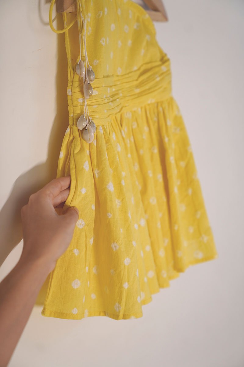Head Over Heels' One Shoulder Bandhani Girls Dress In Yellow | Verified Sustainable by Brown Living™