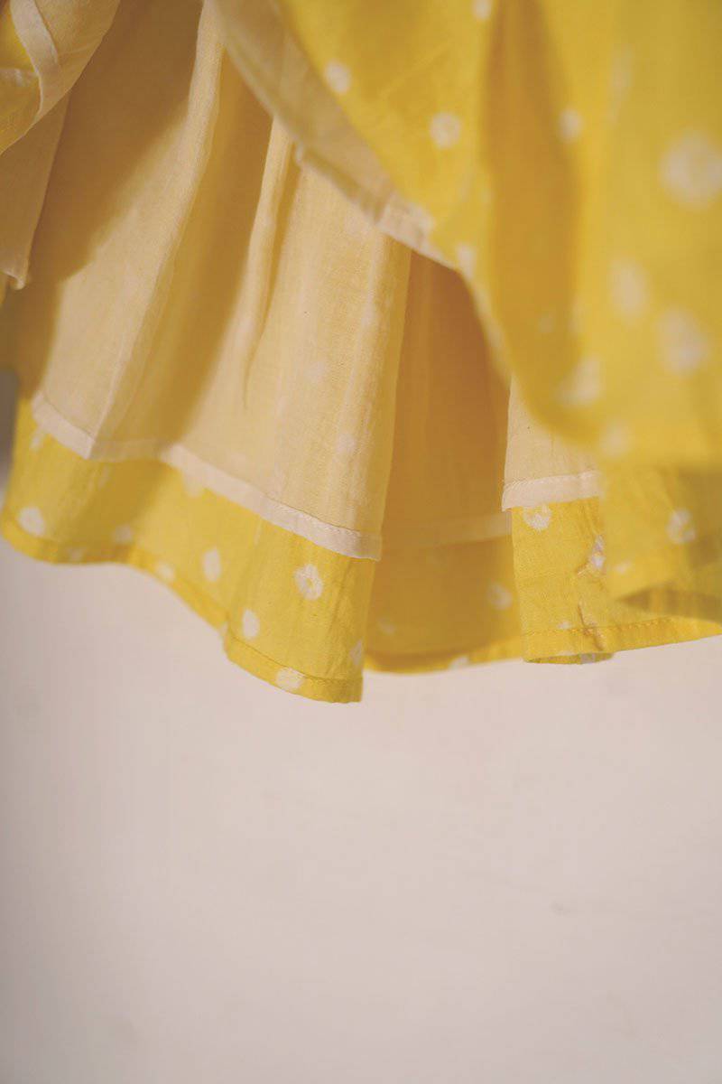 Head Over Heels' One Shoulder Bandhani Girls Dress In Yellow | Verified Sustainable by Brown Living™