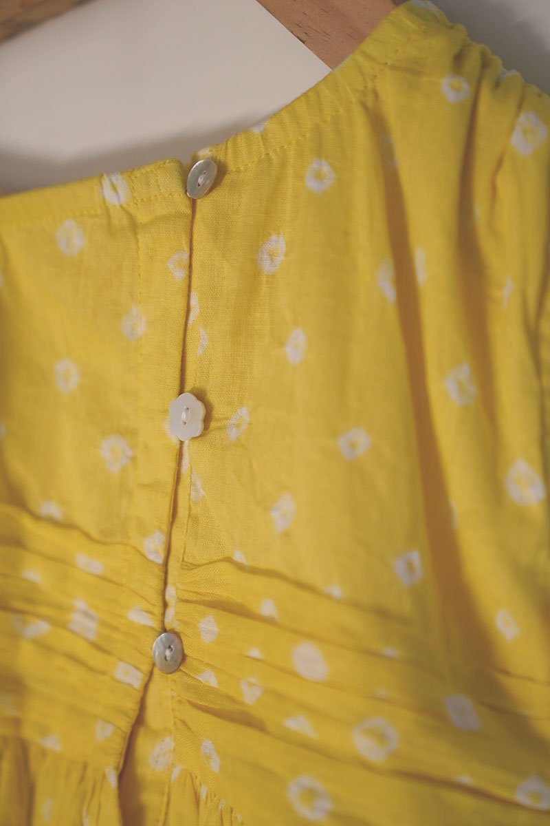 Head Over Heels' One Shoulder Bandhani Girls Dress In Yellow | Verified Sustainable by Brown Living™
