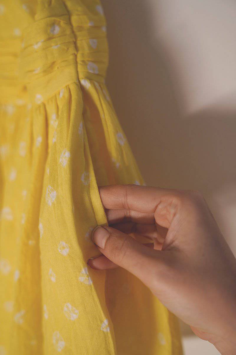 Head Over Heels' One Shoulder Bandhani Girls Dress In Yellow | Verified Sustainable by Brown Living™