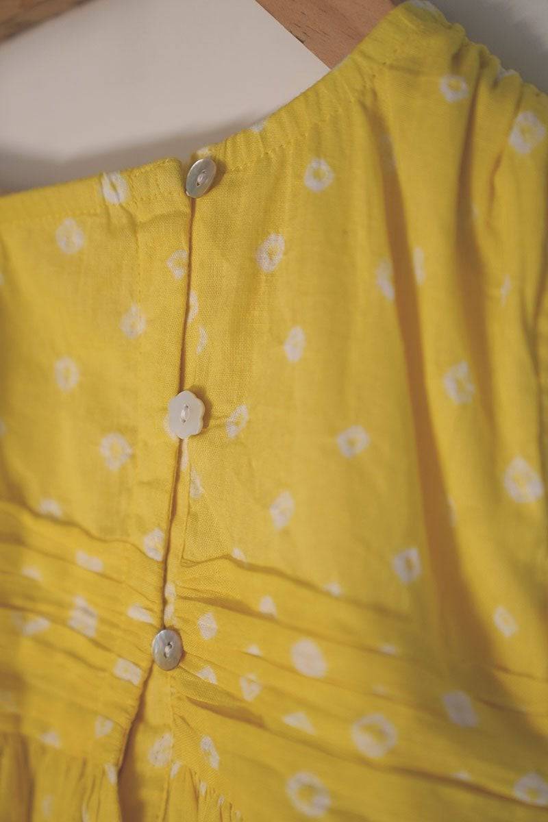 Head Over Heels' One Shoulder Bandhani Girls Dress In Yellow | Verified Sustainable by Brown Living™
