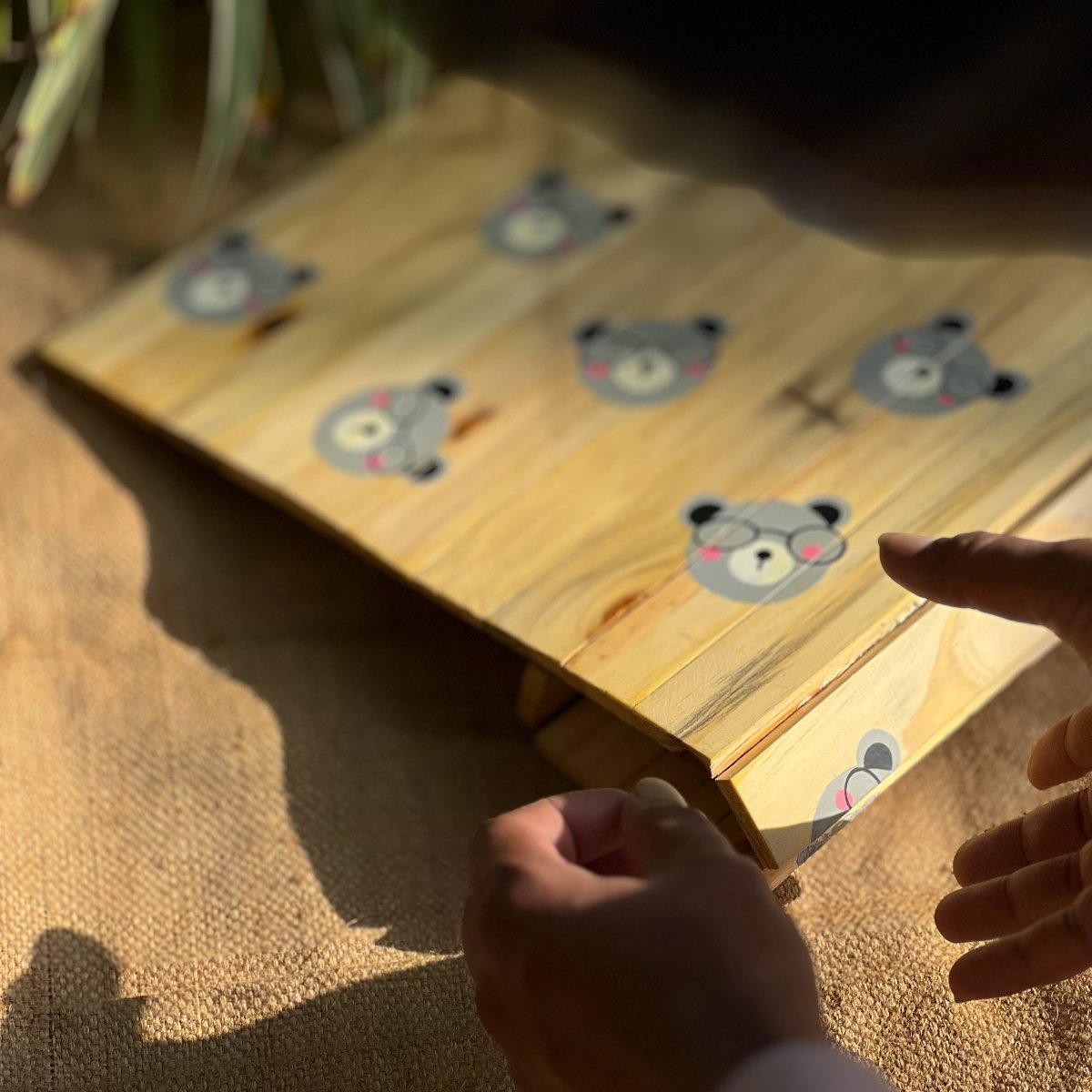 Healthy Bear Kids Place Mat | Multipurpose | Foldable | Stain - Proof | Natural Reclaimed Wood | Verified Sustainable by Brown Living™