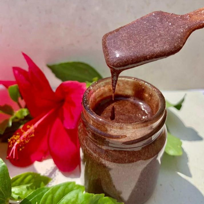 Hibiscus & Wheat Protein Hair Mask – Hair Mask on Brown Living™. SKU: AM1029. Img 2.