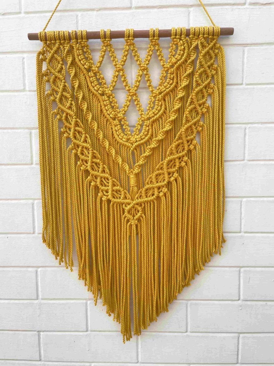 Honey Comb Yellow Macrame Cotton Wall Art | Verified Sustainable by Brown Living™