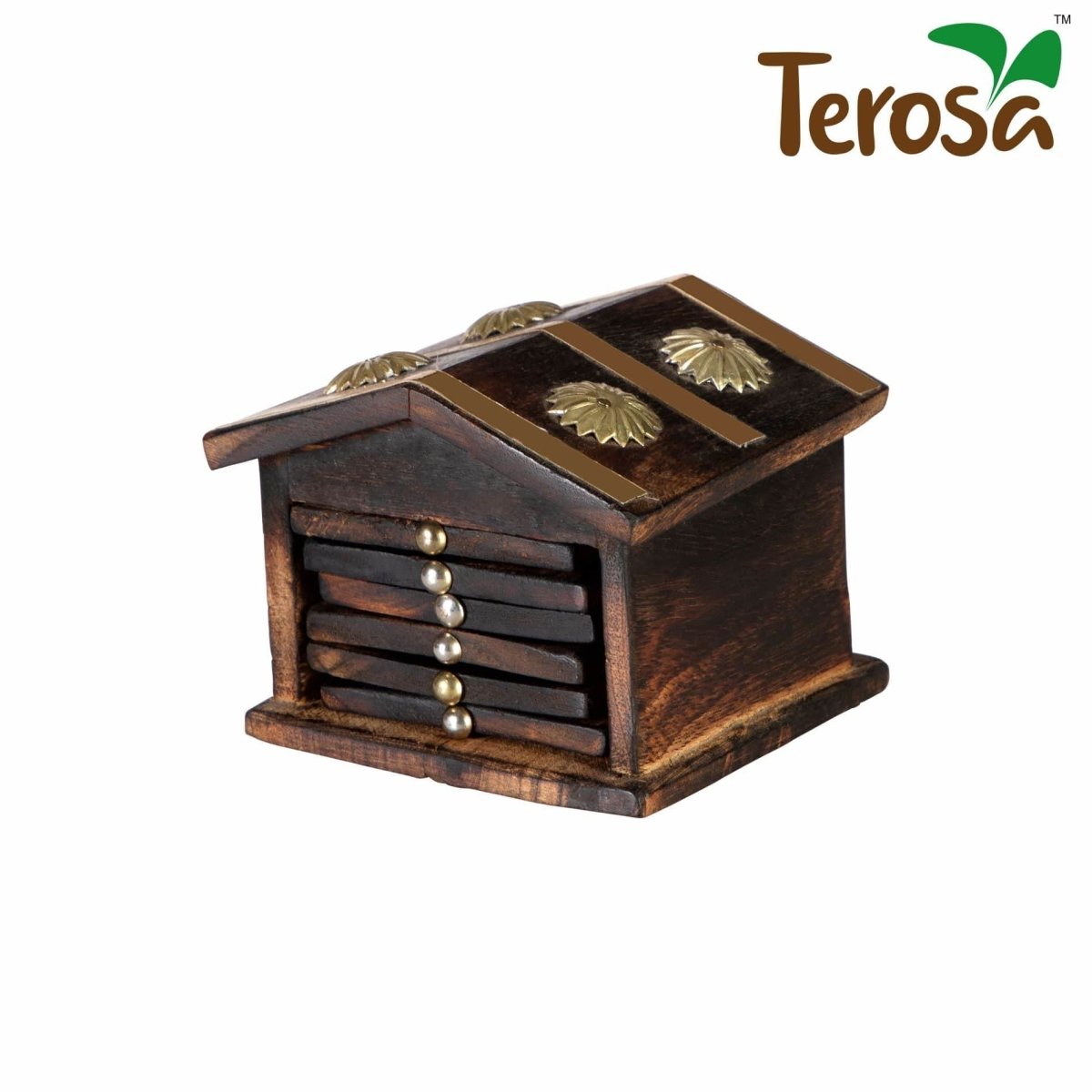 Hut Coaster Set IV 3.5" Wooden Handicraft | Verified Sustainable by Brown Living™