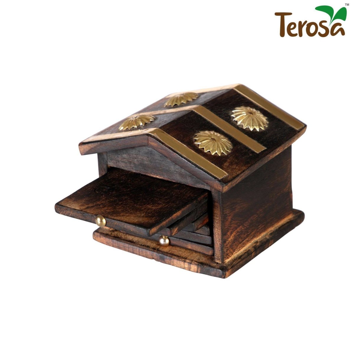 Hut Coaster Set IV 3.5" Wooden Handicraft | Verified Sustainable by Brown Living™