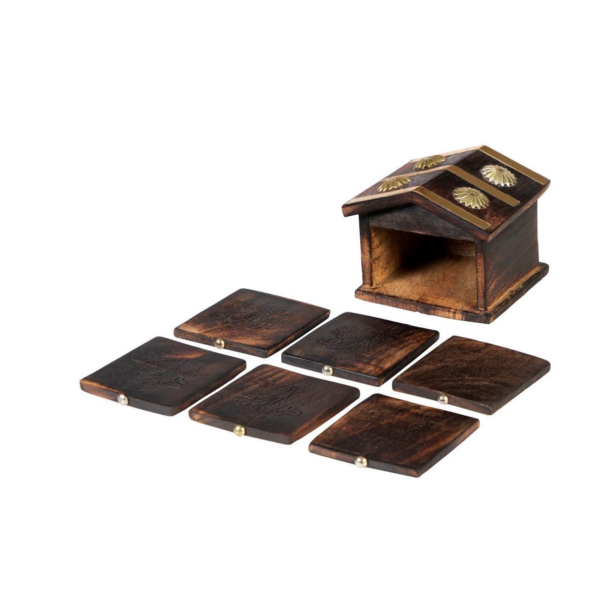 Hut Coaster Set IV 3.5" Wooden Handicraft | Verified Sustainable by Brown Living™