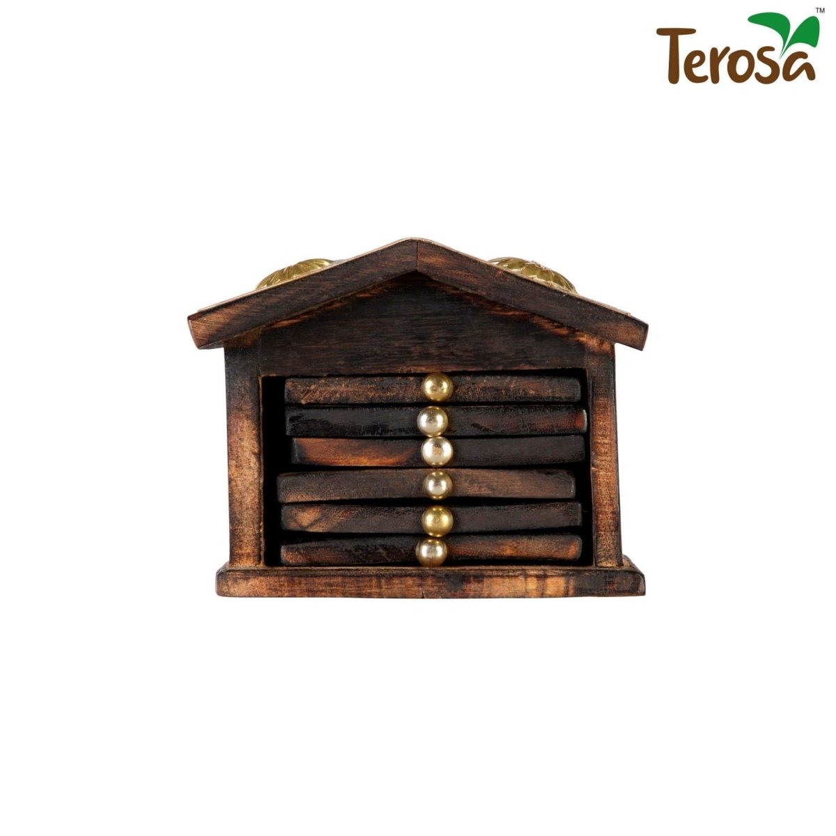 Hut Coaster Set IV 3.5" Wooden Handicraft | Verified Sustainable by Brown Living™