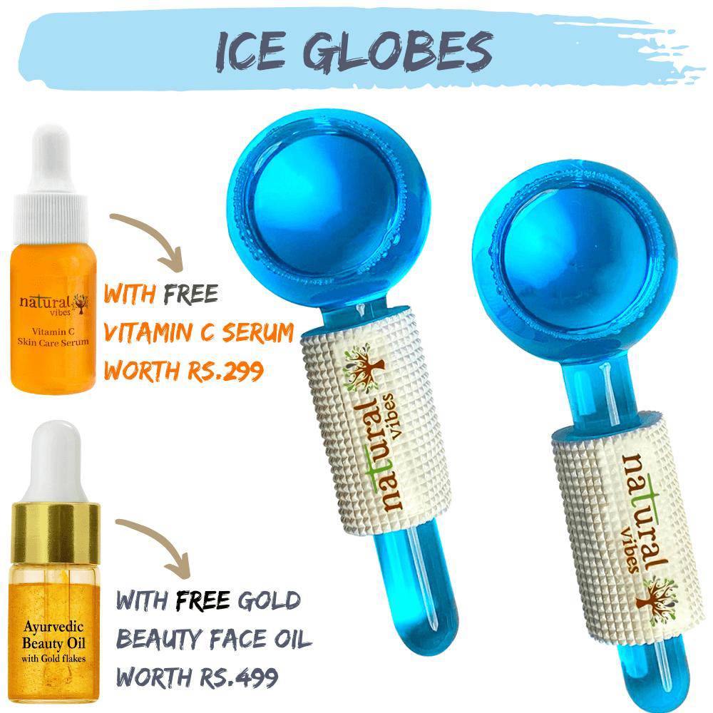 Ice Globes Facial Tool with FREE Gold Beauty Elixir Oil & Vitamin C Serum – Face Oil by Natural Vibes available on Brown Living™. . SKU: 063 - 11075 - NV_ice_globes_oil_serum. Img 7.