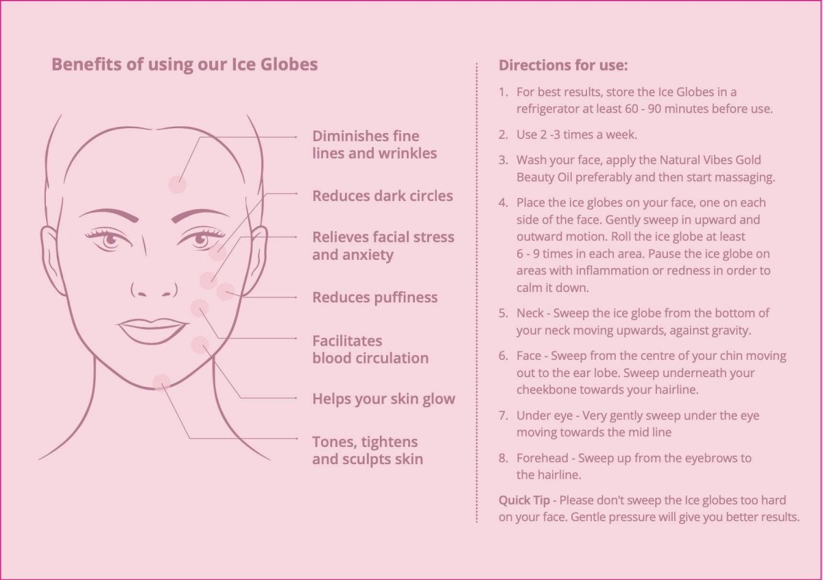 Ice Globes Facial Tool with FREE Gold Beauty Elixir Oil & Vitamin C Serum – Face Oil by Natural Vibes available on Brown Living™. . SKU: 063 - 11075 - NV_ice_globes_oil_serum. Img 5.
