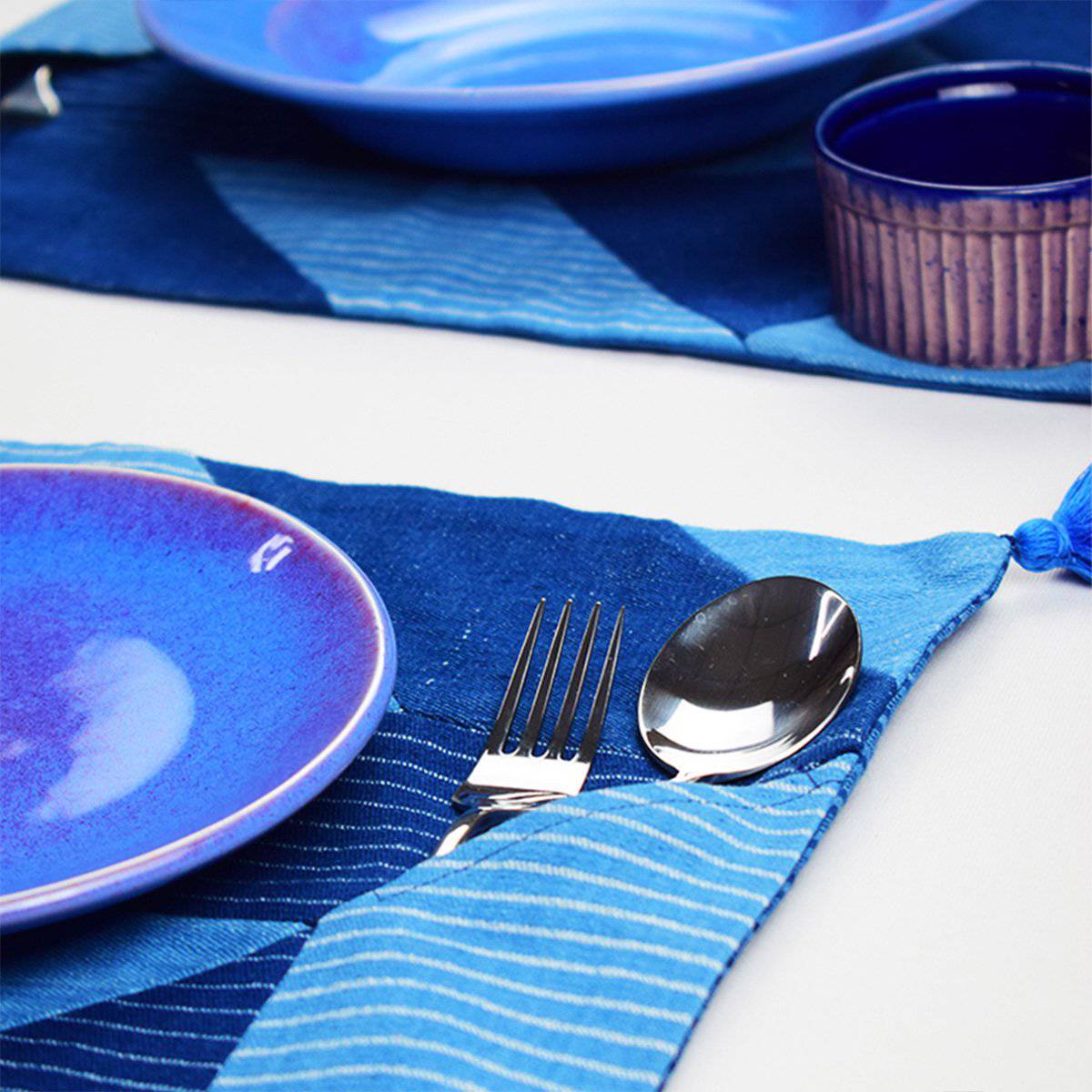 Indigo Geometry Table Mats – Kitchen Linens by Sonica Sarna available on Brown Living™. Set of 2 . SKU: 274 - 14178 - SSD - 209. Img 3.