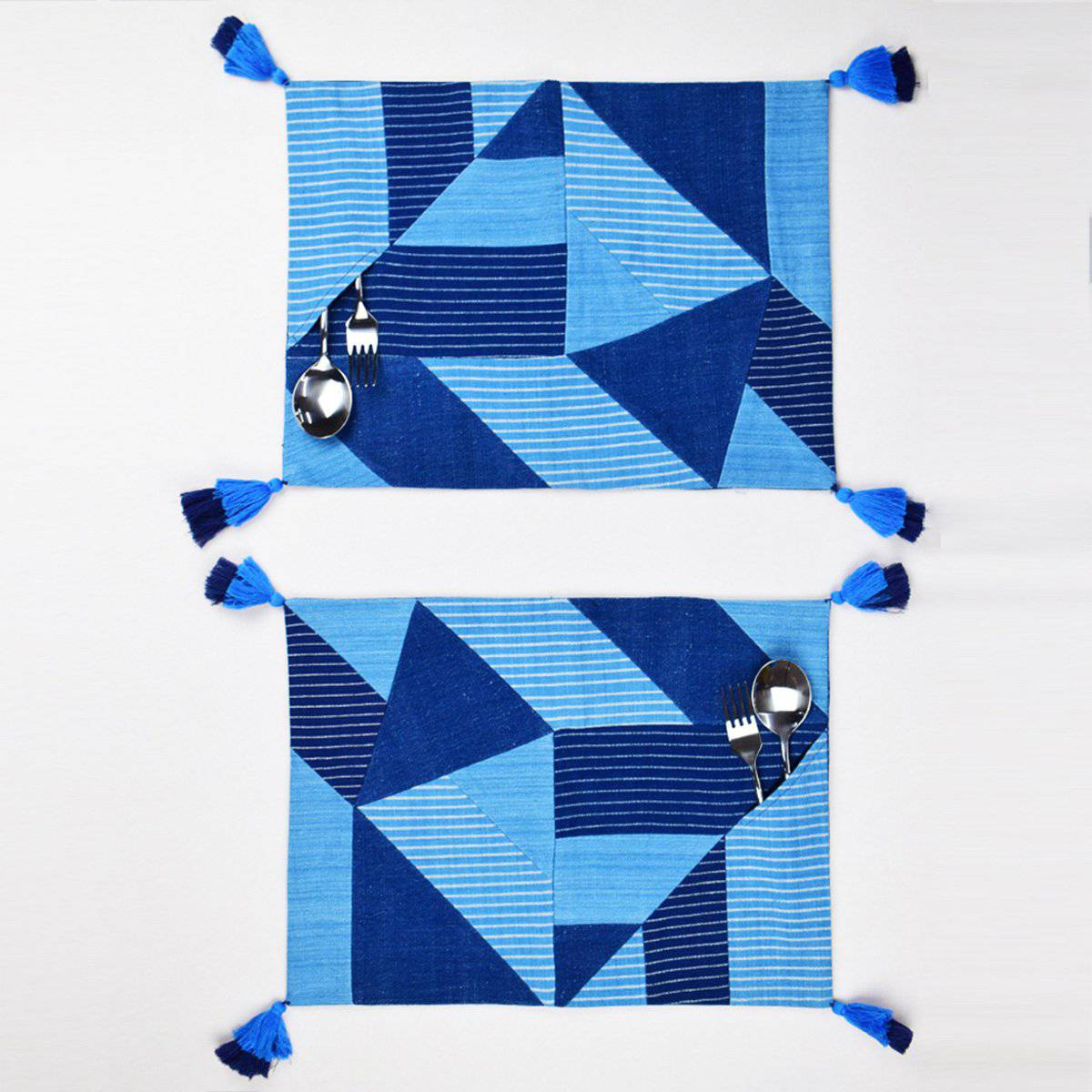 Indigo Geometry Table Mats – Kitchen Linens by Sonica Sarna available on Brown Living™. Set of 2 . SKU: 274 - 14178 - SSD - 209. Img 1.