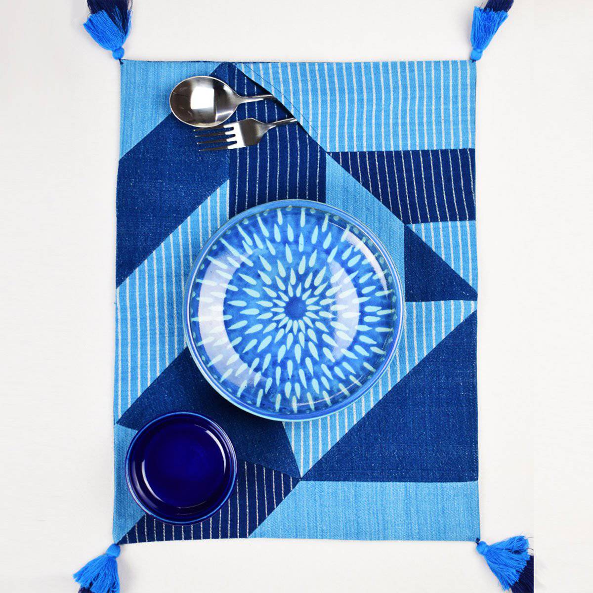 Indigo Geometry Table Mats – Kitchen Linens by Sonica Sarna available on Brown Living™. Set of 2 . SKU: 274 - 14178 - SSD - 209. Img 2.