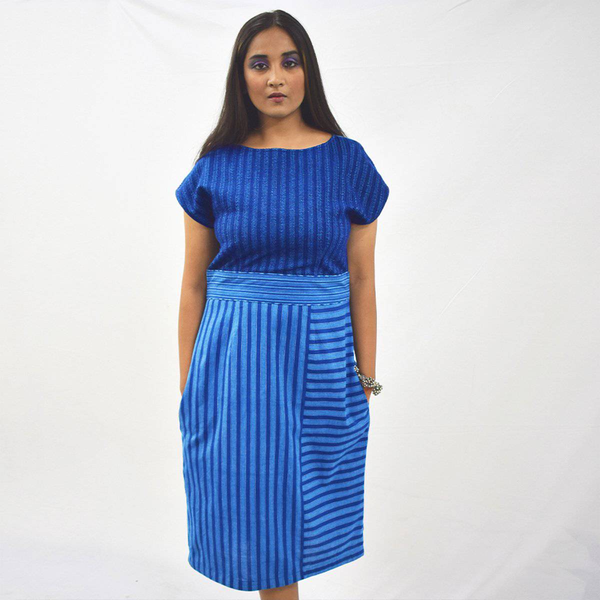 Indigo Handloom Embroidered Dress – Womens Dress by Sonica Sarna available on Brown Living™. XS . SKU: 274 - 14221 - SSD - 154. Img 1.