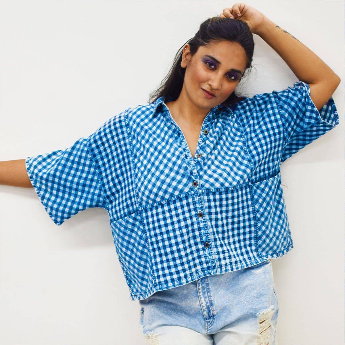 Indigo Handloom Kimono Top – Womens Top by Sonica Sarna available on Brown Living™. XS . SKU: 274 - 14233 - SSD - 170. Img 2.