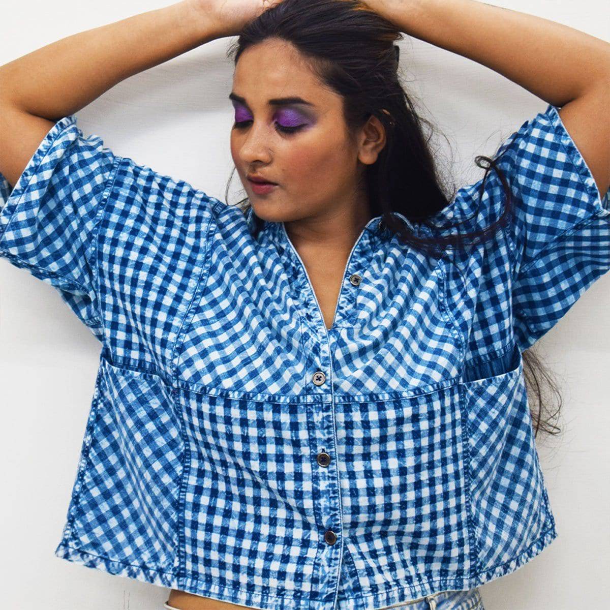 Indigo Handloom Kimono Top – Womens Top by Sonica Sarna available on Brown Living™. XS . SKU: 274 - 14233 - SSD - 170. Img 1.