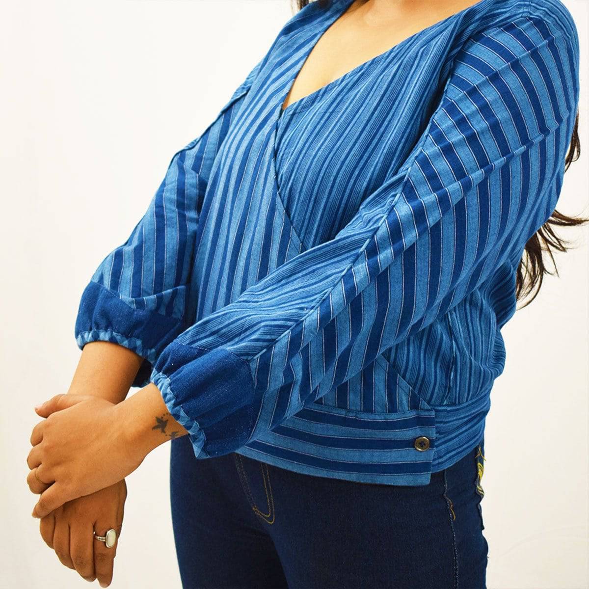 Indigo Handloom Wrap Top – Womens Top by Sonica Sarna available on Brown Living™. XS . SKU: 274 - 14243 - SSD - 156. Img 3.