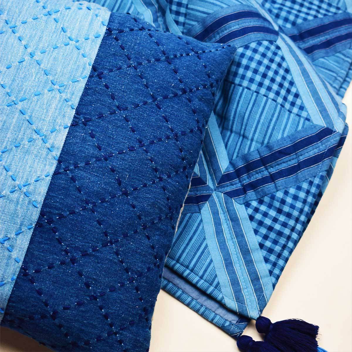 Indigo patchwork quilted throw – Bed Linens by Sonica Sarna available on Brown Living™. 38x 68 . SKU: 274 - 14188 - SSD - 217. Img 4.