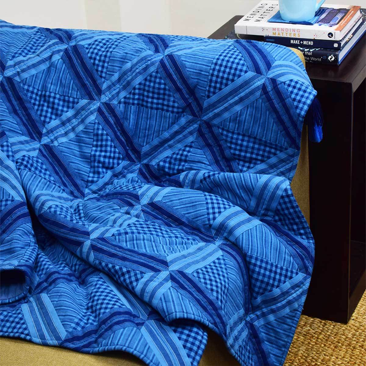 Indigo patchwork quilted throw – Bed Linens by Sonica Sarna available on Brown Living™. 38x 68 . SKU: 274 - 14188 - SSD - 217. Img 2.