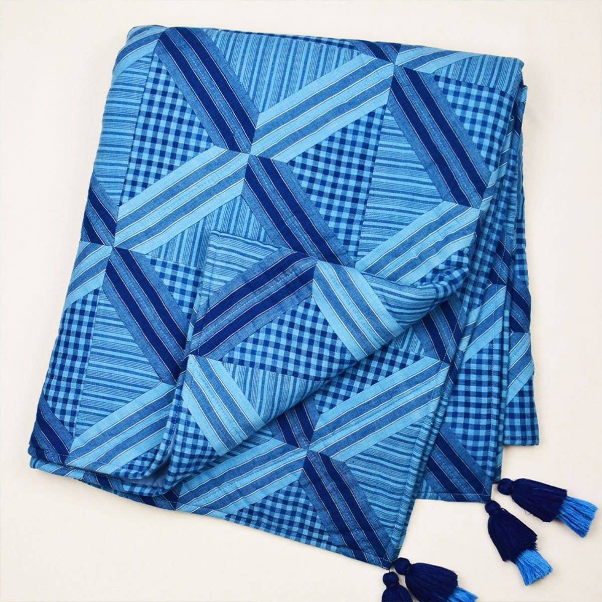 Indigo patchwork quilted throw – Bed Linens by Sonica Sarna available on Brown Living™. 38x 68 . SKU: 274 - 14188 - SSD - 217. Img 1.