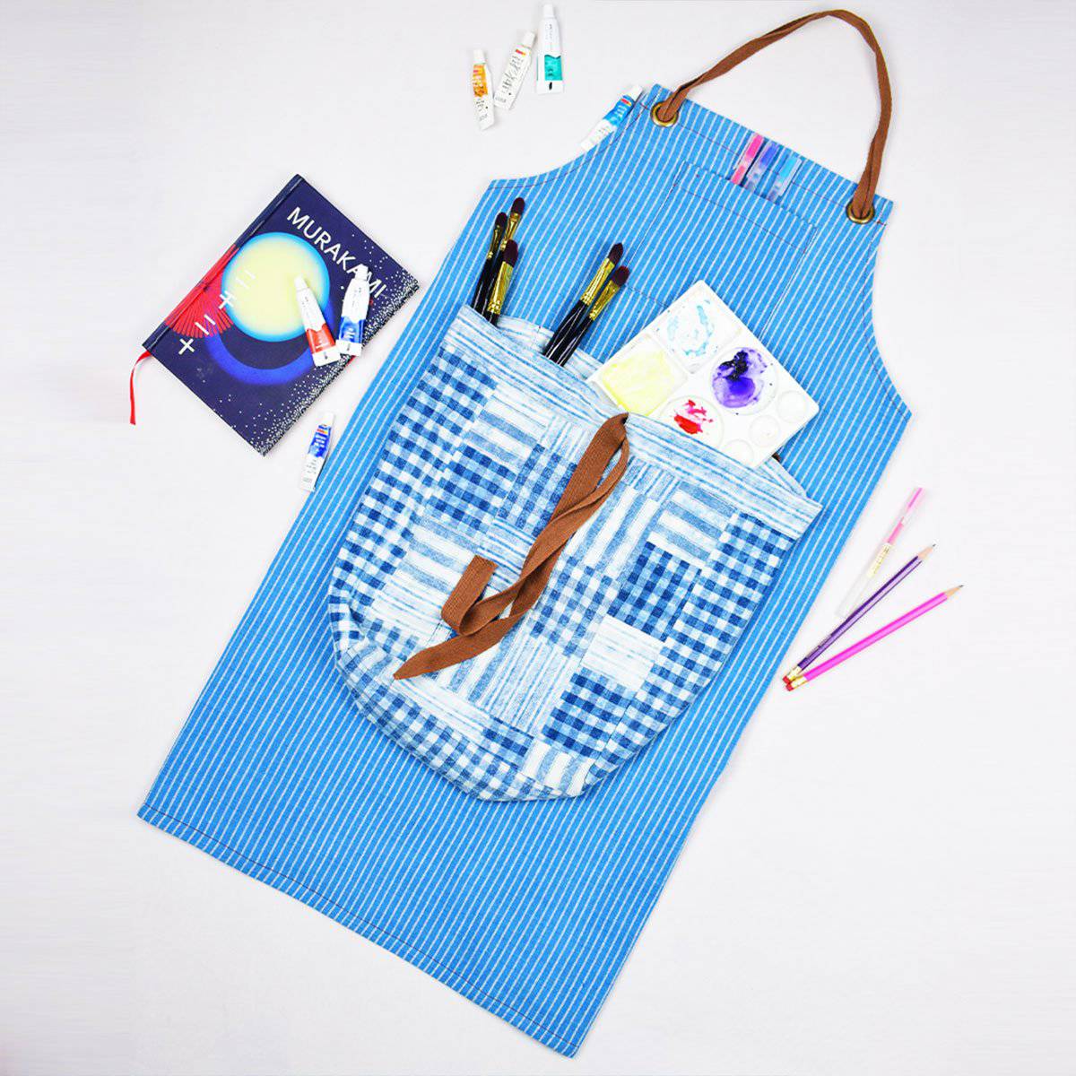 Indigo Unisex Apron Light + Detachable Pouch – Kitchen Linens by Sonica Sarna available on Brown Living™. 27 x 32 . SKU: 274 - 14168 - SSD - 212. Img 3.