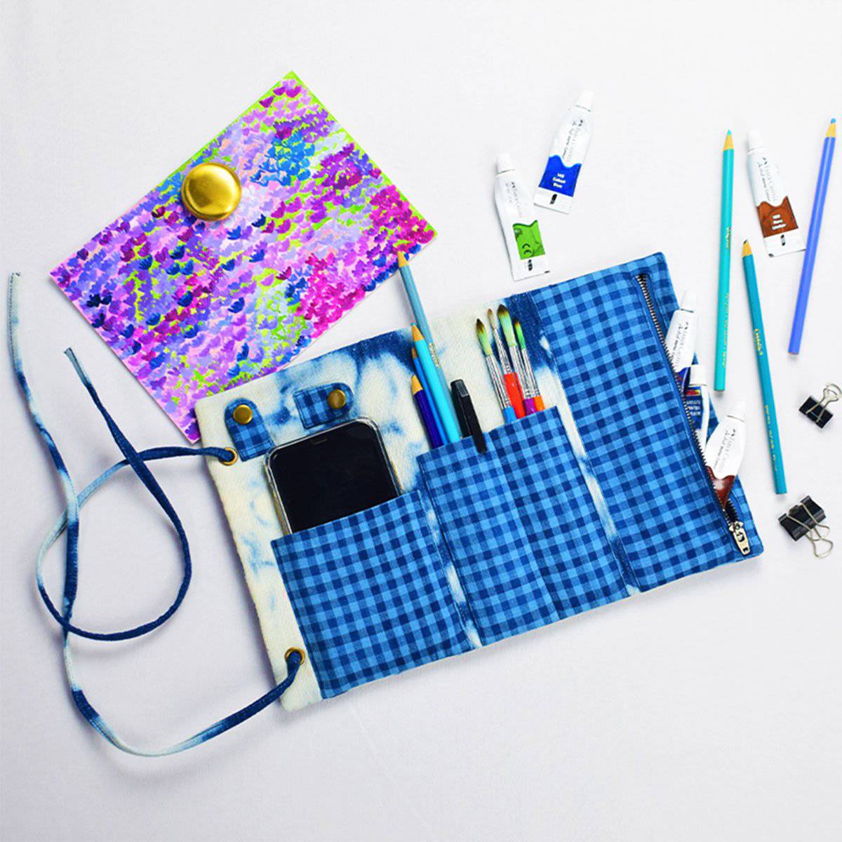 Indigo Utility Roll Up – Womens Accessories by Sonica Sarna available on Brown Living™. Free Size . SKU: 274 - 14185 - SSD - 215. Img 1.