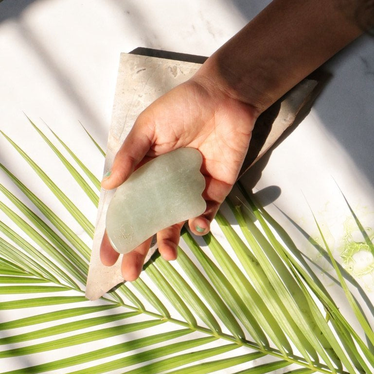 Jade Aventurine Gua Sha – Massager on Brown Living™. SKU: Lamina - 10. Img 1.