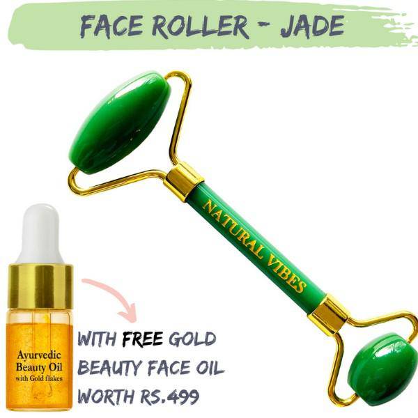 Jade Roller & Massager - Face,Neck&Undereye - FREE Gold Beauty Oil – Massager by Natural Vibes available on Brown Living™. . SKU: 063 - 06400 - NV_Jade_Green_Roller_oil. Img 5.