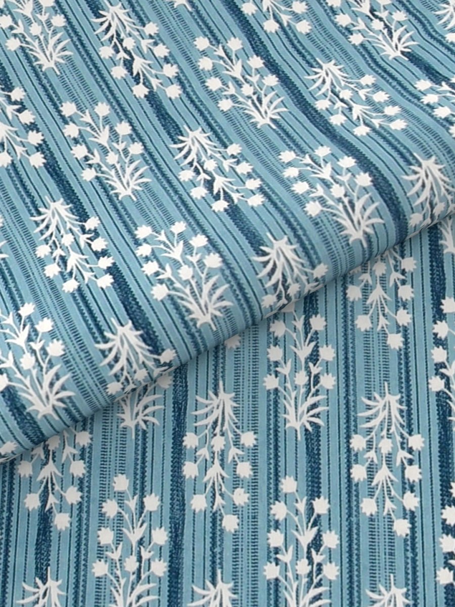 Jaipuri Hand Printed King Size Cotton Bedsheet with Pillow Covers - Blue | Verified Sustainable by Brown Living™