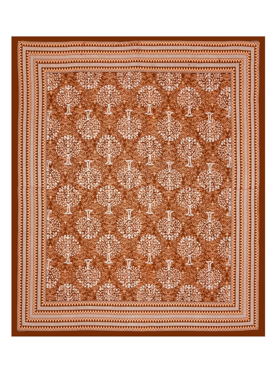 Jaipuri Hand Printed Queen Size Cotton Orange Bedsheet with Pillow Covers | Verified Sustainable by Brown Living™