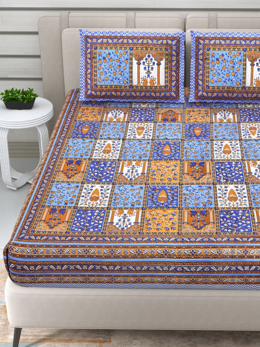 Jaipuri Hand Printed Queen Size Cotton Bedding Set - 611 | Verified Sustainable by Brown Living™