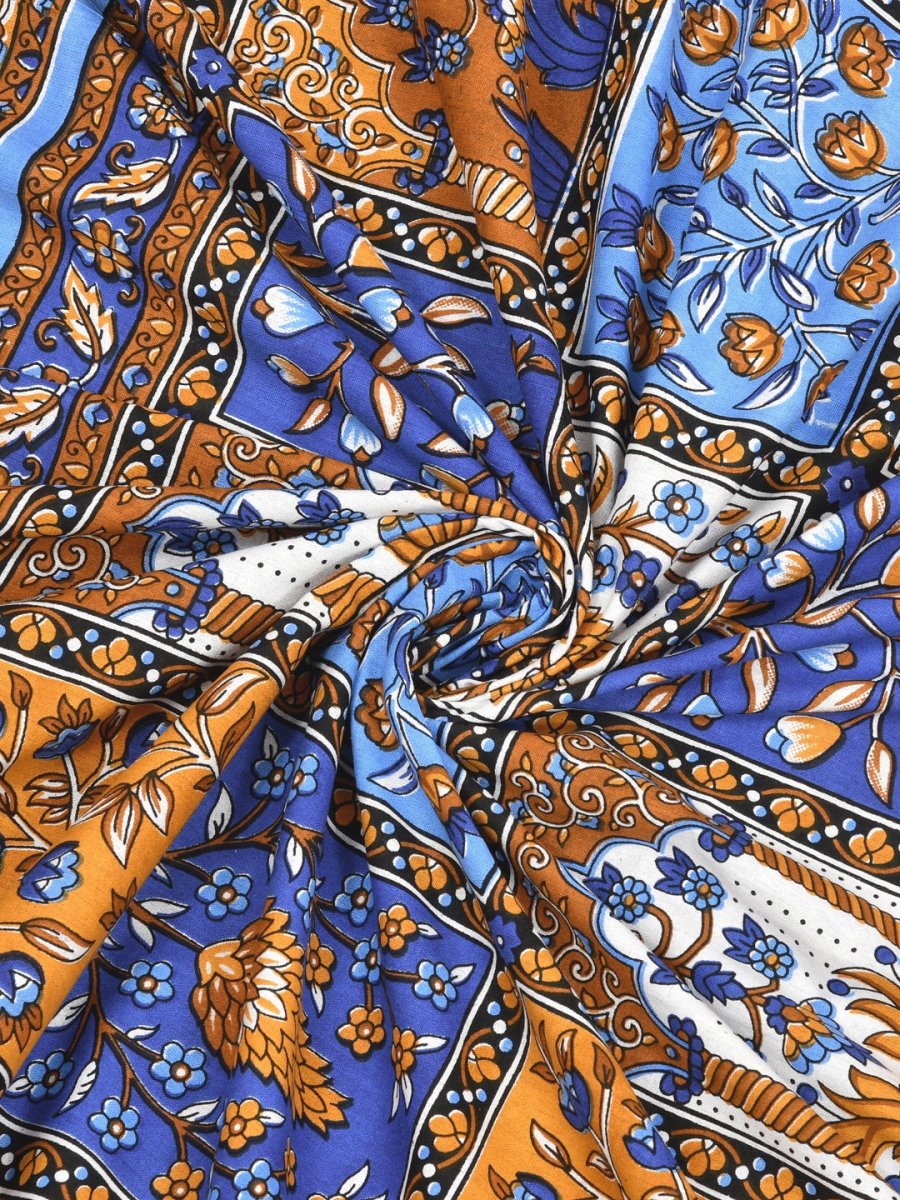 Jaipuri Hand Printed Queen Size Cotton Bedding Set - 611 | Verified Sustainable by Brown Living™